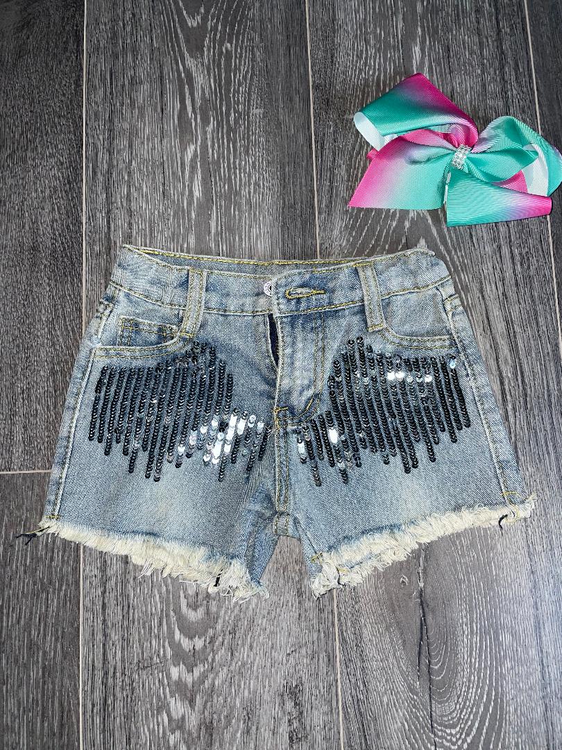 Sequin Blue Denim Shorts Lynnie s Little Looks