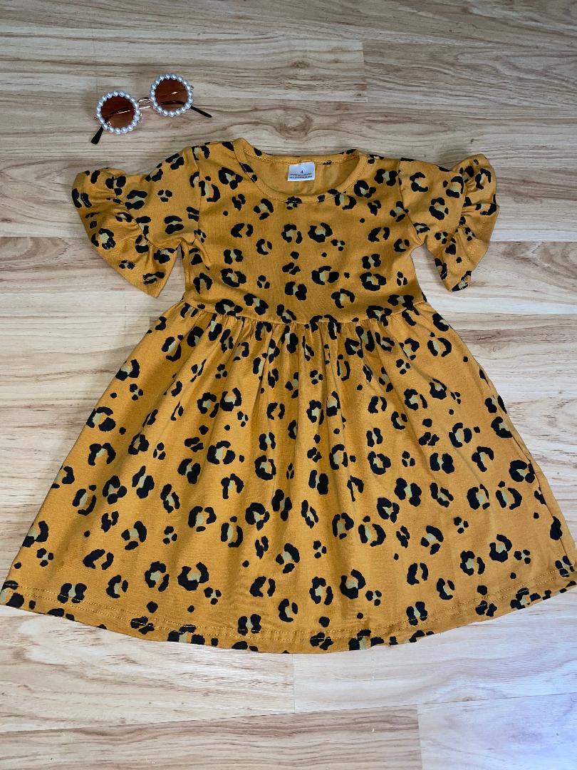 Mustard Leopard Ruffle Dress