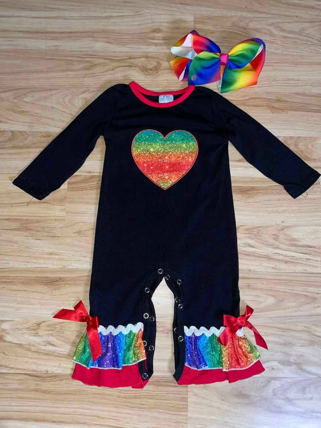 Rainbow Heart Ruffle Romper