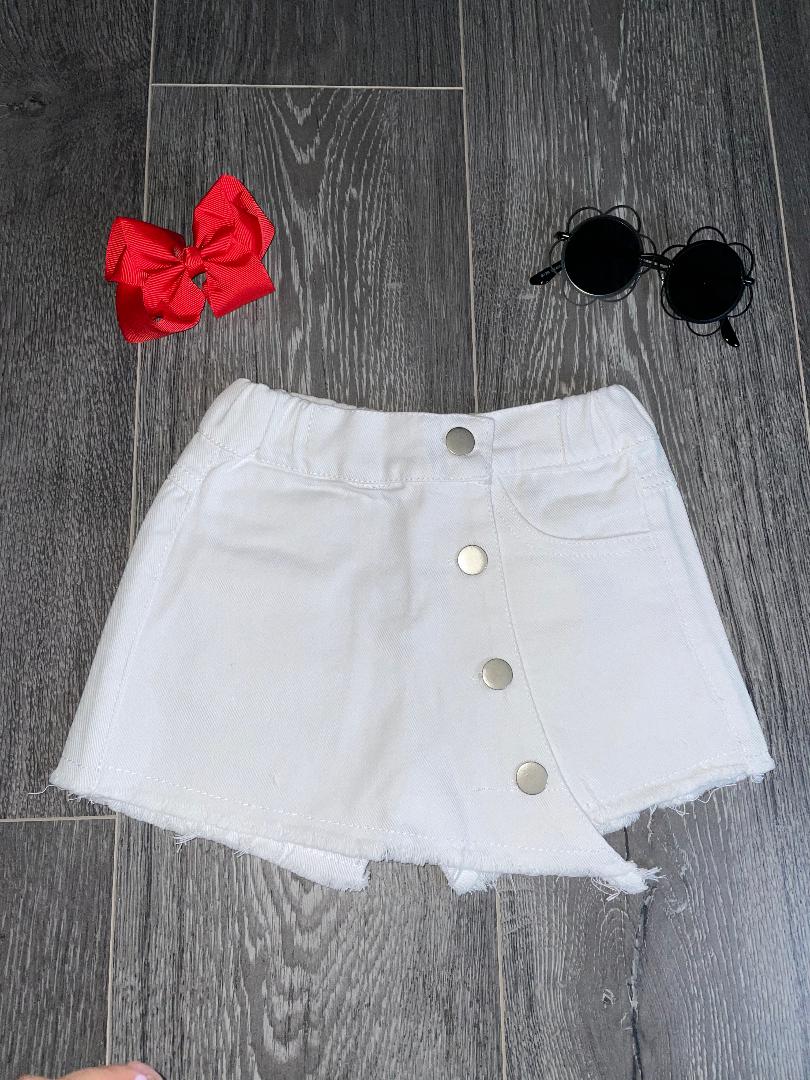 White Button Denim Skirt